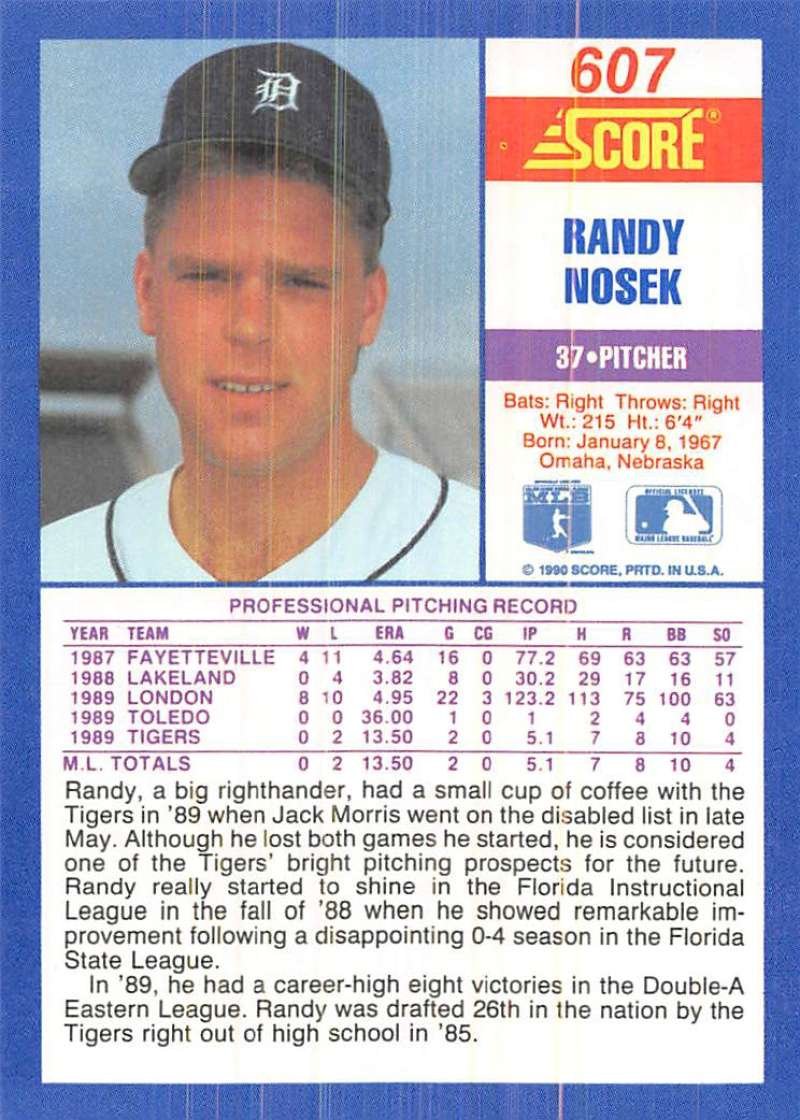 Amazon.com: 1990 Score Baseball #607 Randy Nosek RC Rookie Detroit